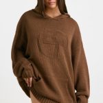 Oversized Chunky Knit Hoodie in Espresso - Image 8