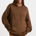 Oversized Chunky Knit Hoodie in Espresso - Image 9