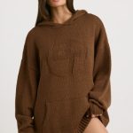 Oversized Chunky Knit Hoodie in Espresso - Image 10