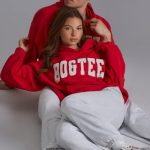 Appliqu?? Oversized Hoodie in Cherry Red - Image 5