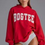Appliqu?? Oversized Hoodie in Cherry Red - Image 6