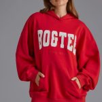 Appliqu?? Oversized Hoodie in Cherry Red - Image 7