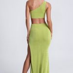 Hardware Detail One-Shoulder Maxi Dress in Olive Green - Image 2