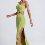 Hardware Detail One-Shoulder Maxi Dress in Olive Green - Image 3