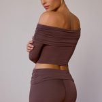 Fold-Over Mini Shorts in Taupe Brown - Image 6