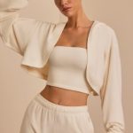 Brushed Jersey Hooded Cropped Shrug in Ecru