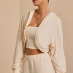 Brushed Jersey Hooded Cropped Shrug in Ecru - Image 3
