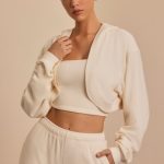 Brushed Jersey Hooded Cropped Shrug in Ecru - Image 7