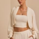 Brushed Jersey Hooded Cropped Shrug in Ecru - Image 8