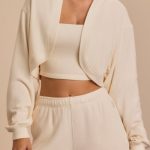 Brushed Jersey Hooded Cropped Shrug in Ecru - Image 9
