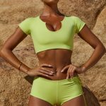 Cap Sleeves Swim Top in Lime