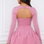 Long-Sleeve Bubble Hem Mini Dress in Mauve - Image 4