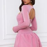 Long-Sleeve Bubble Hem Mini Dress in Mauve - Image 7