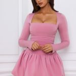 Long-Sleeve Bubble Hem Mini Dress in Mauve - Image 8