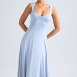Sweetheart-Neck Ruched Midaxi Dress in Light Blue - Image 4