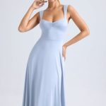 Sweetheart-Neck Ruched Midaxi Dress in Light Blue - Image 5