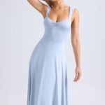 Sweetheart-Neck Ruched Midaxi Dress in Light Blue - Image 6