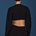 Cable-Knit Cropped Cardigan in Black - Image 2