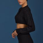 Cable-Knit Cropped Cardigan in Black - Image 3