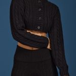 Cable-Knit Cropped Cardigan in Black - Image 4