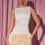 Appliqu?? Open-Back Mini Dress in Ivory