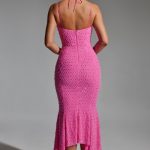 Embellished Cut-Out Asymmetric Midaxi Dress in Hot Pink - Image 2