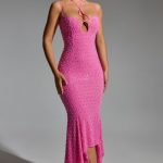 Embellished Cut-Out Asymmetric Midaxi Dress in Hot Pink - Image 6