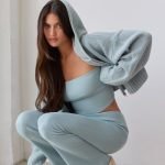 Fold Over Kick Flare Chunky Knit Trousers in Dusty Teal