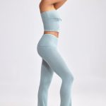 Fold Over Kick Flare Chunky Knit Trousers in Dusty Teal - Image 3