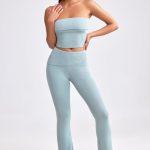 Fold Over Kick Flare Chunky Knit Trousers in Dusty Teal - Image 5