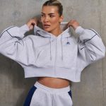 Waffle Lined Cropped Zip Up Hooded Jacket in Heather Grey