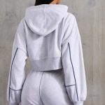 Waffle Lined Cropped Zip Up Hooded Jacket in Heather Grey - Image 2