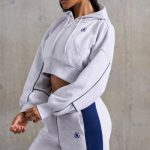 Waffle Lined Cropped Zip Up Hooded Jacket in Heather Grey - Image 3