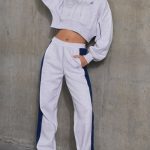 Waffle Lined Cropped Zip Up Hooded Jacket in Heather Grey - Image 6