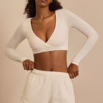 Brushed Jersey Wrap Crop Top in Ecru