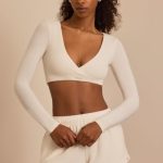 Brushed Jersey Wrap Crop Top in Ecru - Image 10