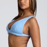 V Neck Fleece Bralette in Baby Blue - Image 3