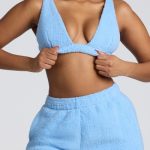 V Neck Fleece Bralette in Baby Blue - Image 6