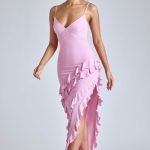 Panelled Ruffle Evening Gown in Baby Pink