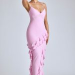 Panelled Ruffle Evening Gown in Baby Pink - Image 3