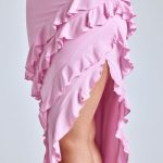 Panelled Ruffle Evening Gown in Baby Pink - Image 5