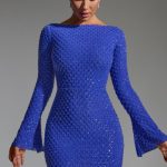 Embellished Open-Back A-Line Mini Dress in Cobalt Blue