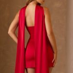 Scarf-Detail Strapless A-Line Mini Dress in Scarlet Red - Image 2