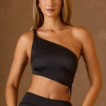 Ruched Asymmetric Crop Top in Black