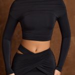 Open-Back Draped Crop Top in Black - Image 4