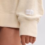 Terry Towelling V-Neck Hoodie in Cream - Image 4