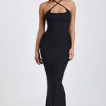 Ribbed Modal Halterneck Maxi Dress in Black
