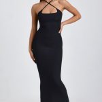 Ribbed Modal Halterneck Maxi Dress in Black - Image 6