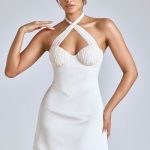 Cross-Neck A-Line Mini Dress in Ivory - Image 10