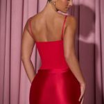 Draped Corset Mini Dress in Red - Image 2